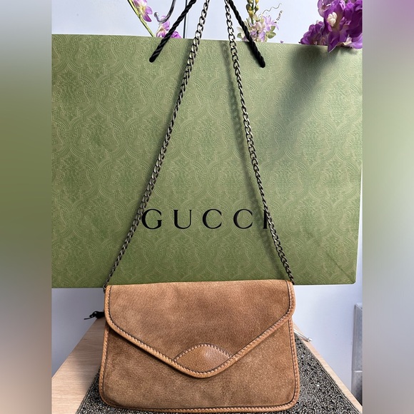 Rare Gucci vintage boarskin and suede 1970s envelope clutch - Picture 5 of 17